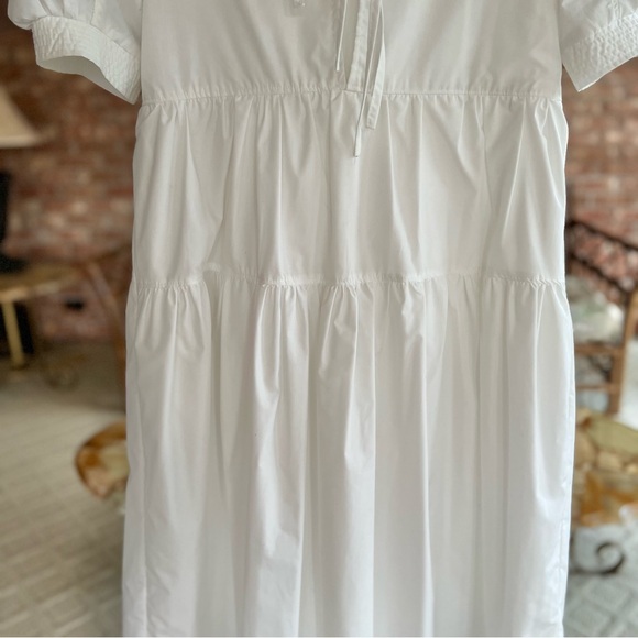 En Saison Midi Dress White Tiered Puff Short Sleeve Midi XS Babydoll Open Back - Picture 13 of 17